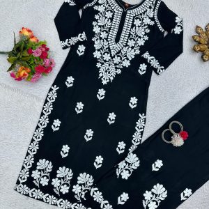 Chain stitch work Rayon Kurta Set - Image 12