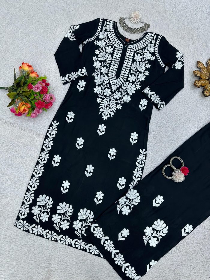 Chain stitch work Rayon Kurta Set - Image 12