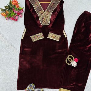 Velvet Kurta Set with Pockets