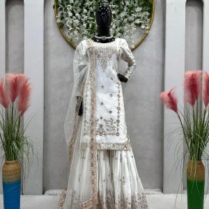 Designer Sharara Set in White