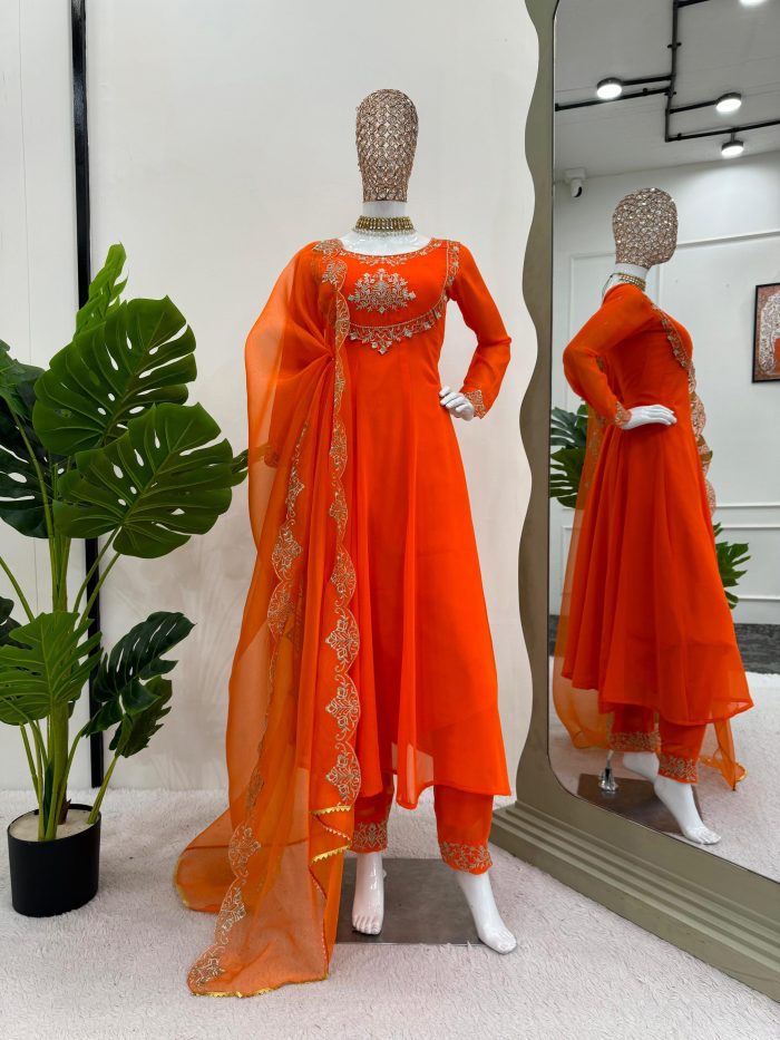 Orange Anarkali Set - Image 4