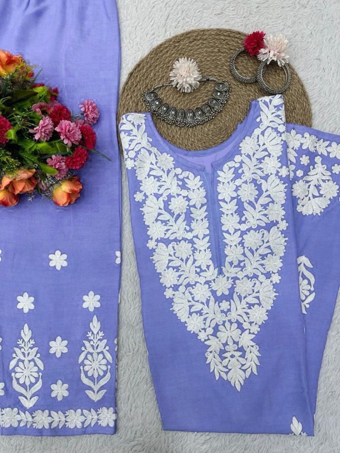 Chainstitch Work Rayon Kurta Set - Image 16