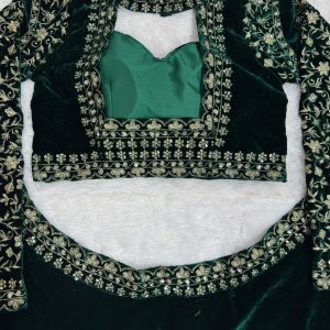 Designer Velvet Lehenga Set in Green - Image 10