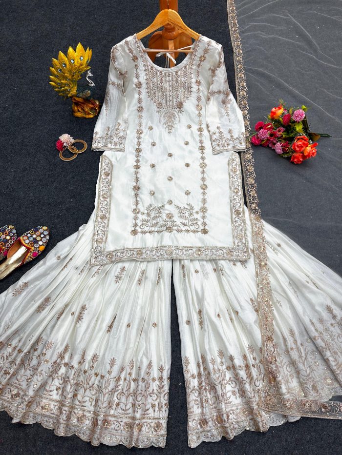 Designer Sharara Set in White - Image 5