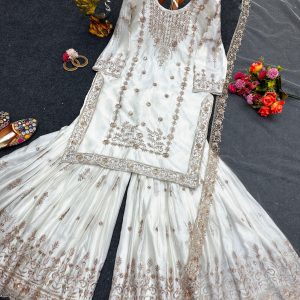 Designer Sharara Set in White - Image 7