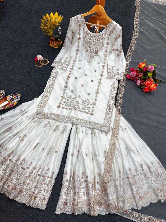 Designer Sharara Set in White - Image 7