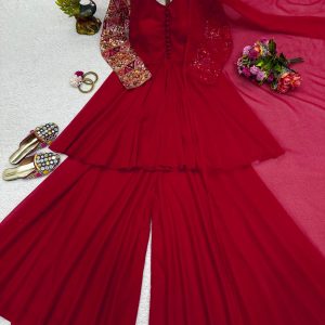 Thread Work Palazzo Set with Dupatta - Image 11