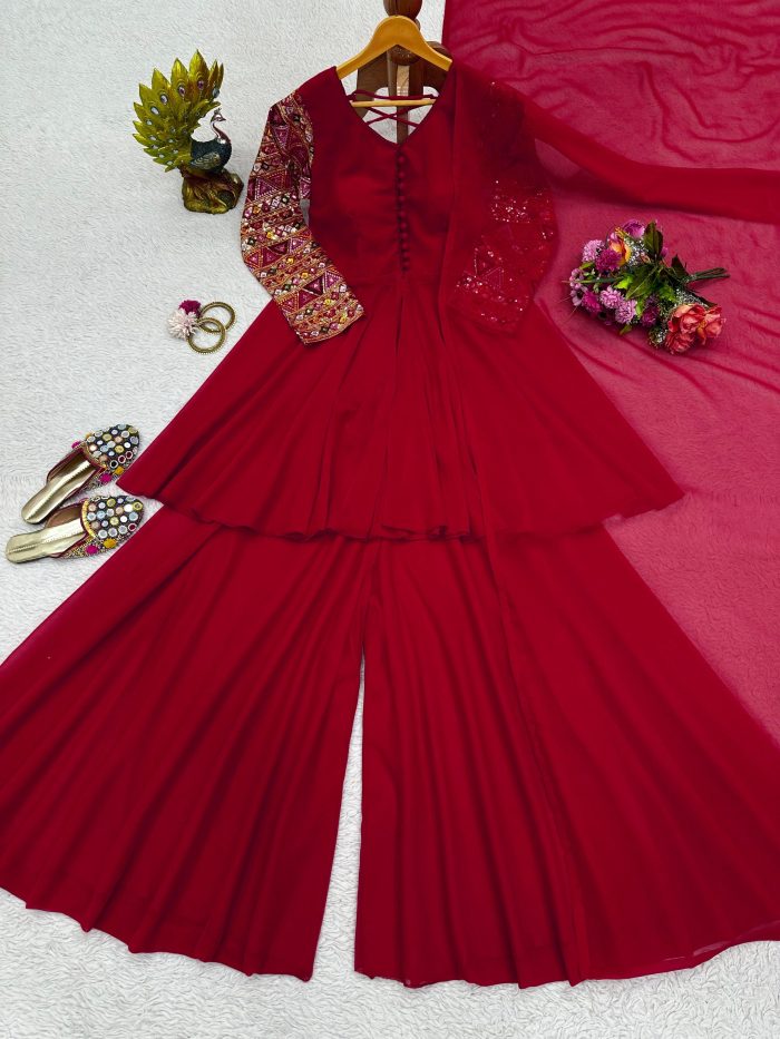 Thread Work Palazzo Set with Dupatta - Image 11