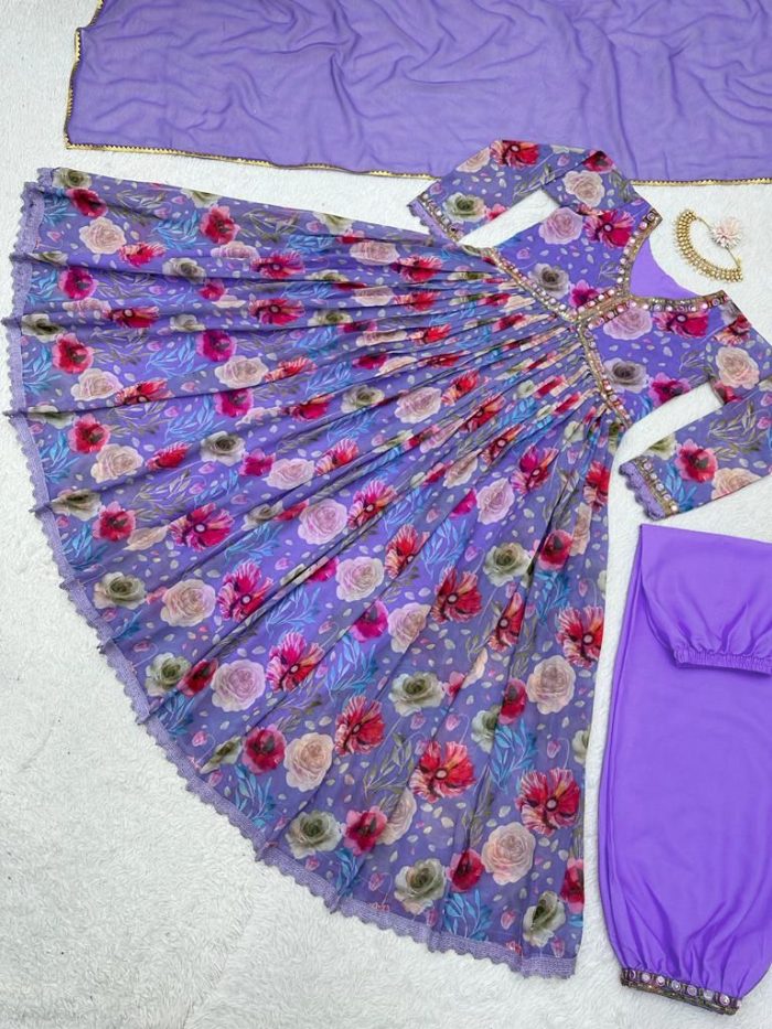 Sequins and Mirror Work Anarkali - Image 7