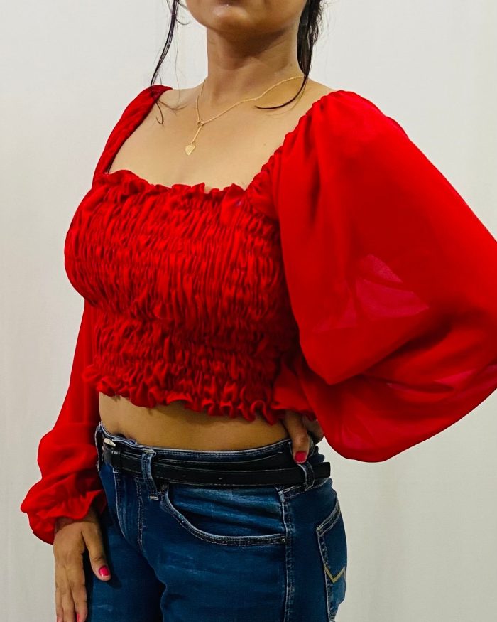 Smocked Top with Balloon Sleeves - Image 5