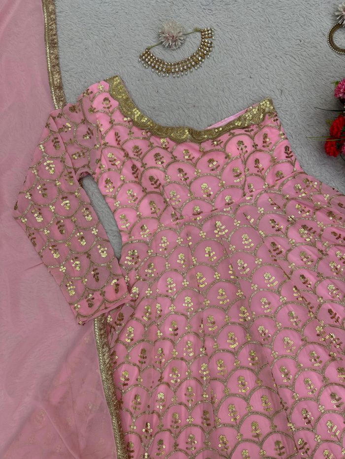 One Shoulder Anarkali Set with Thread and Sequins work - Image 7