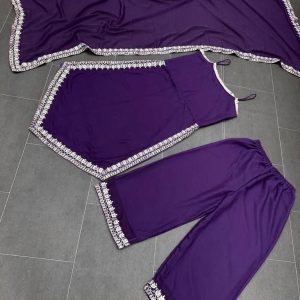 Asymmetric Hem Kurta Set with Dupatta - Image 3