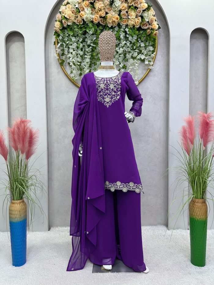 Cutwork Kurta Set with Palazzo and Dupatta - Image 7