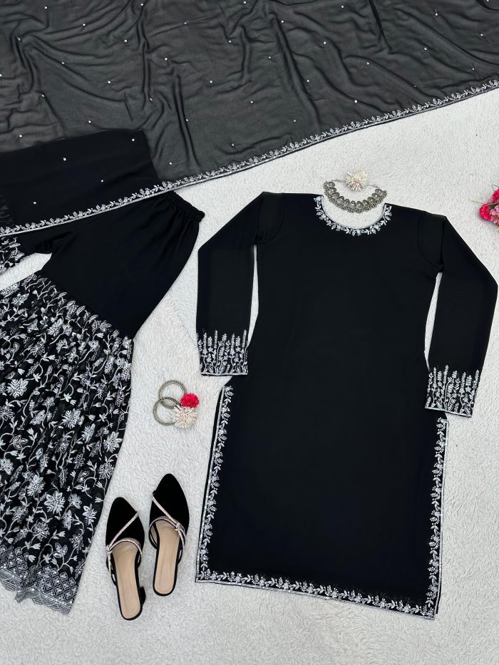 Designer Sharara Set in Black - Image 5