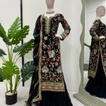 Multi Embroidered Sharara Set in Black