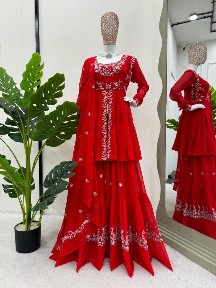 Red Sharara Set