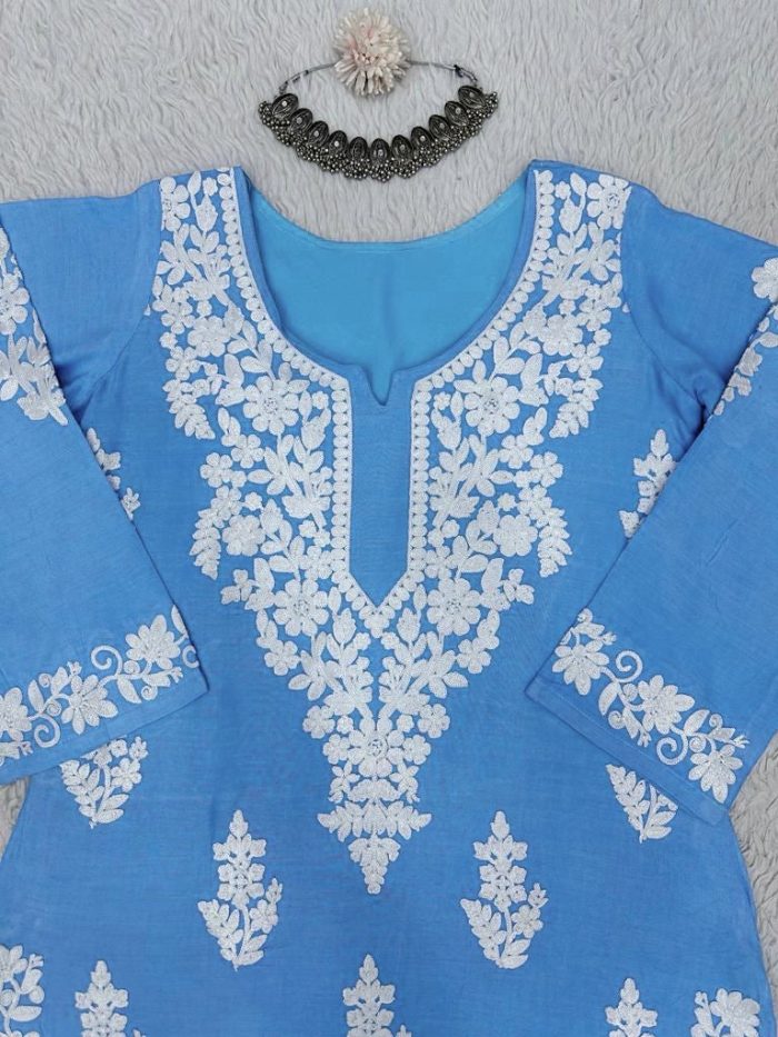 Chainstitch Work Rayon Kurta Set - Image 5