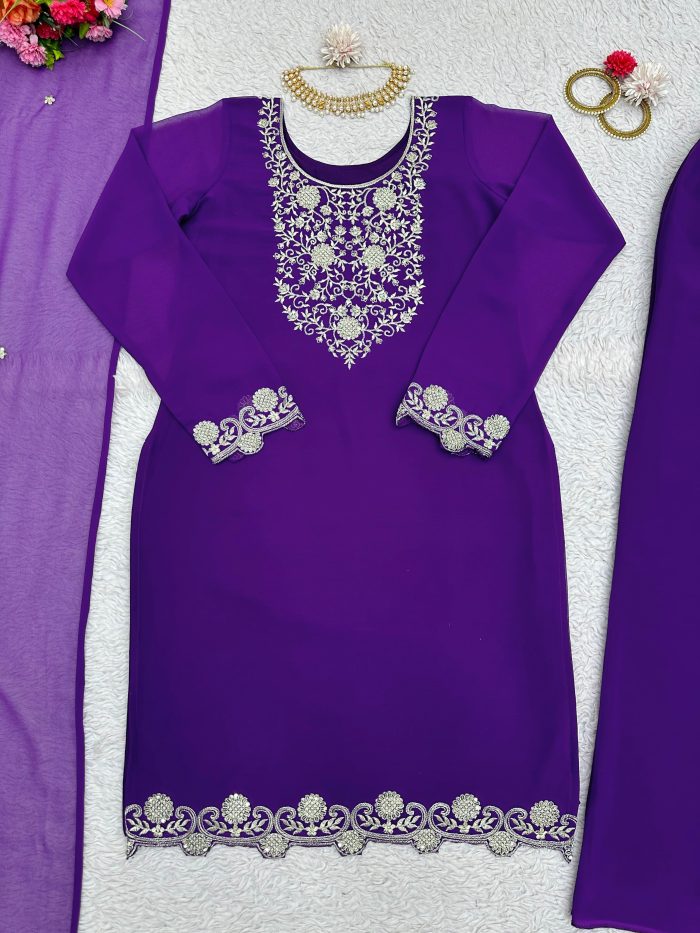 Cutwork Kurta Set with Palazzo and Dupatta - Image 4