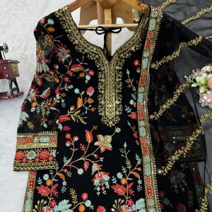 Multi Embroidered Sharara Set in Black - Image 9