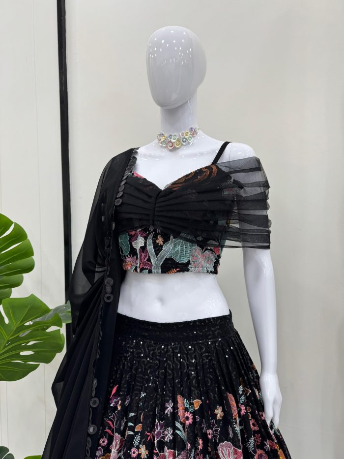 Heavy Embroidered Velvet Lehenga - Image 3