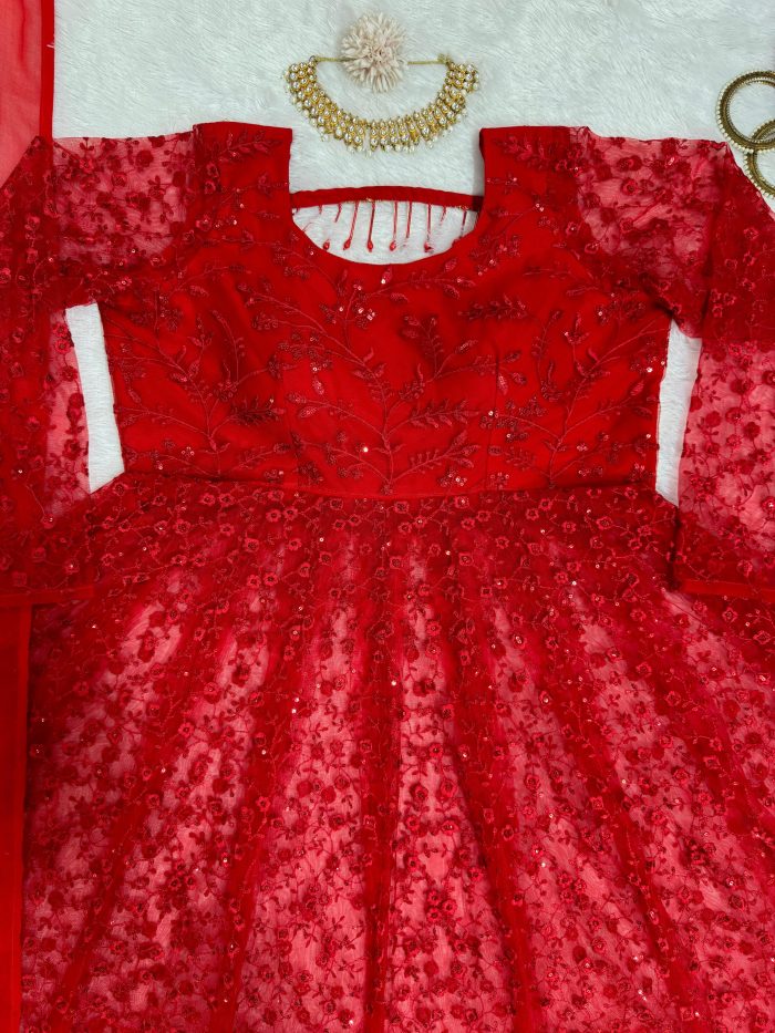 Designer Red Anarkali Set - Image 6