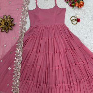 Ruffle Elegance: Faux Georgette Ensemble with Sequin Embroidery - Image 11