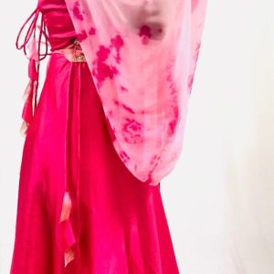 Balloon Sleeves Satin Dress with Waist Belt - Image 4