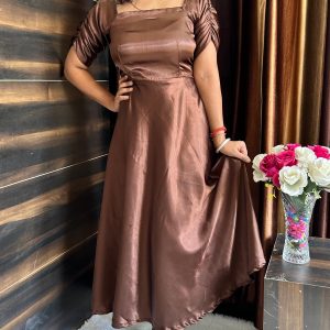 Ruched Sleeve Satin Dress - Image 4