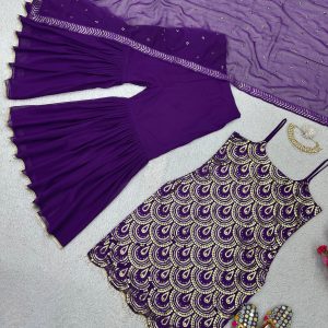 Thread and Sequins Work Kurta Sharara Set - Image 8