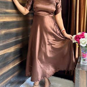 Ruched Sleeve Satin Dress - Image 6