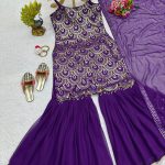 Thread and Sequins Work Kurta Sharara Set