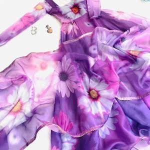 Floral Anarkali Dress in Organza - Image 2