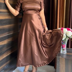 Ruched Sleeve Satin Dress - Image 7