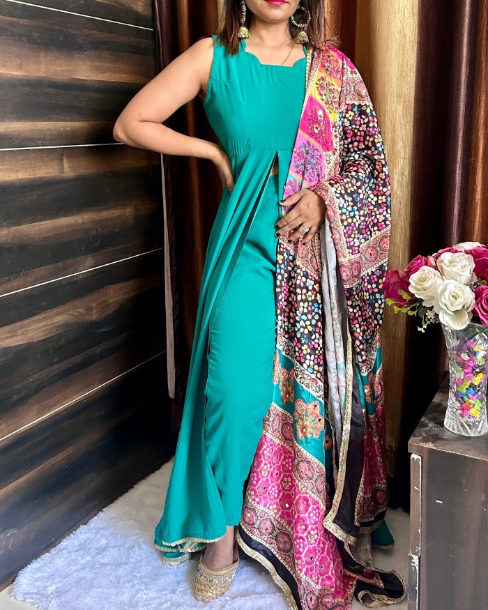 Front Slit Anarkali Suit with Karachi Dupatta