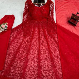 Designer Red Anarkali Set