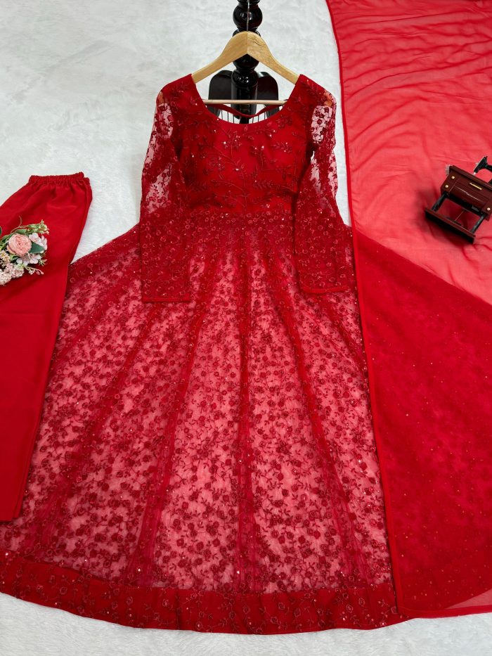 Designer Red Anarkali Set