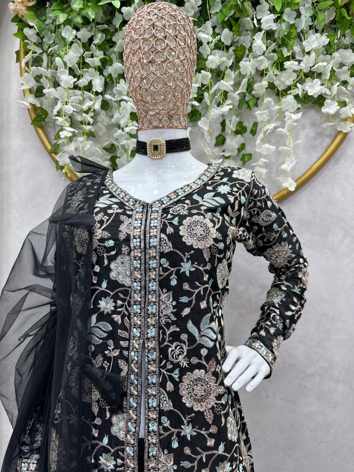 Designer Sharara Set in Black - Image 3