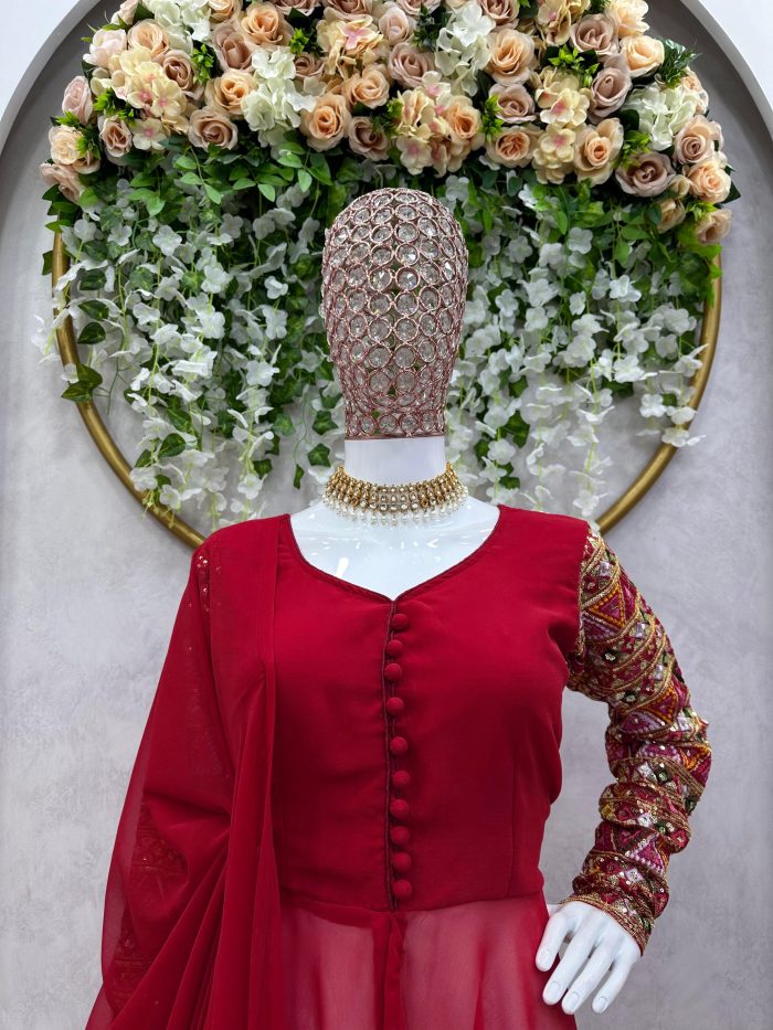 Thread Work Palazzo Set with Dupatta - Image 3