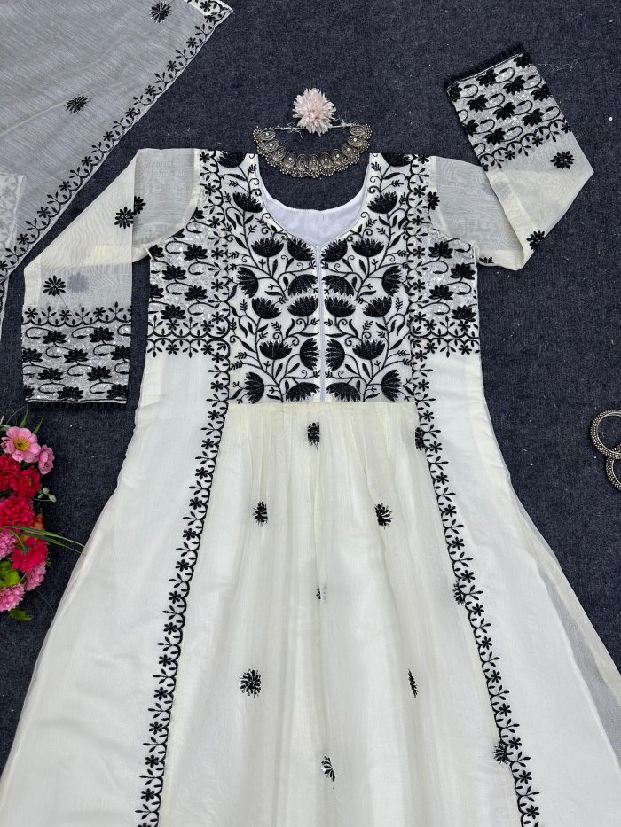 Thread Work Anarkali with Dupatta - Image 5