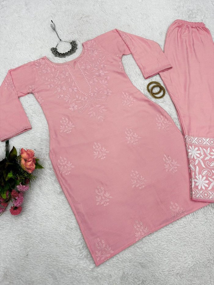 Chikan Rayon Kurta Set - Image 8