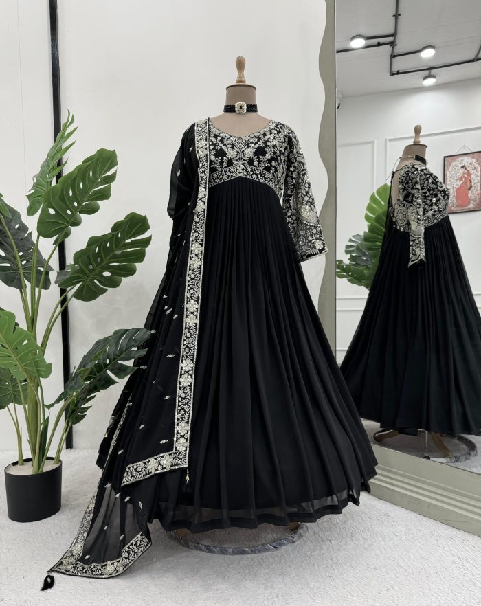 Designer Anarkali Gown in Black - Image 2