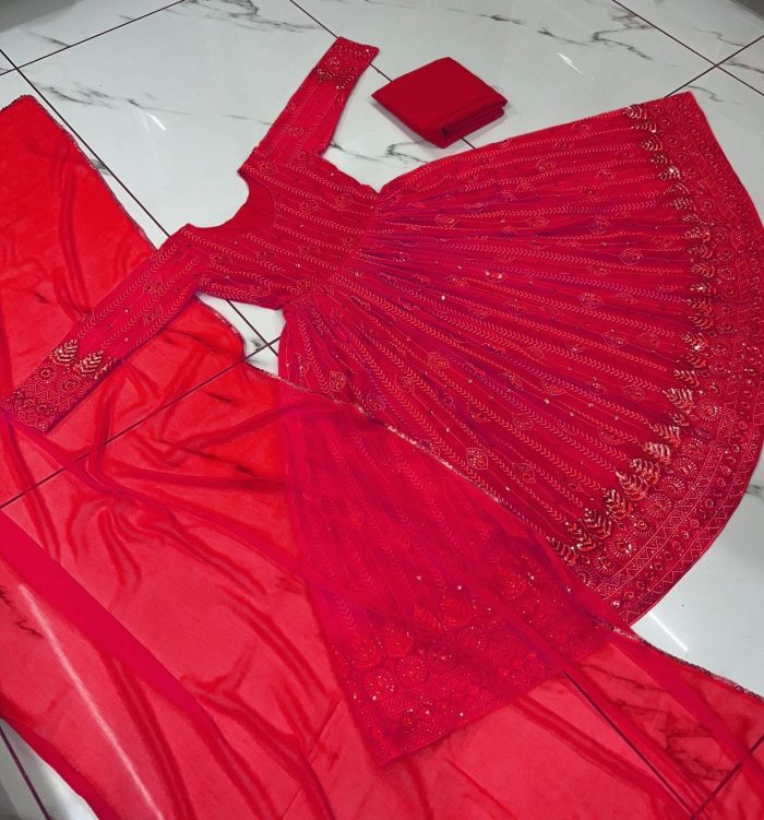 Pretty Red Anarkali Set - Image 2