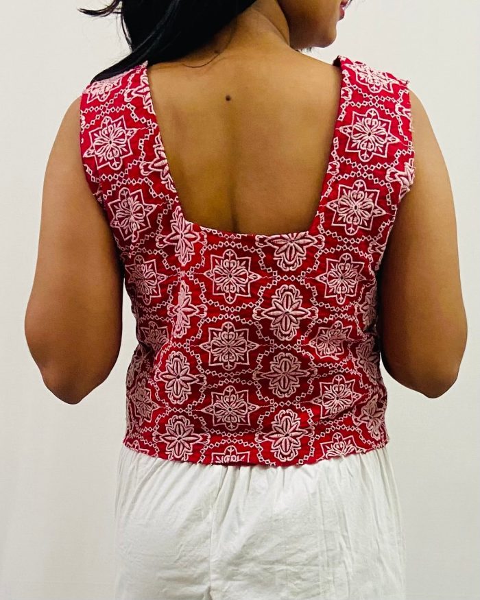 Cotton Schiffli V-Neck Top - Image 6