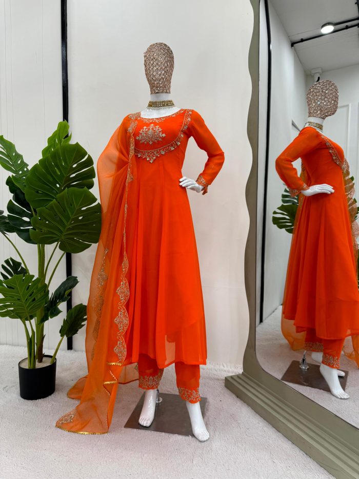 Orange Anarkali Set - Image 3