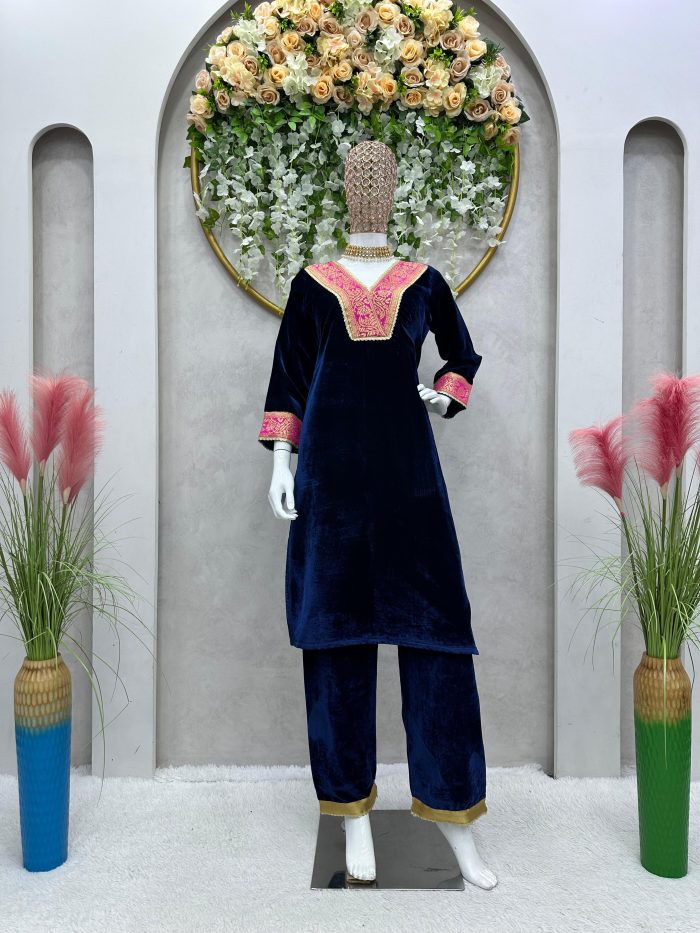 Velvet Kurta Set with Pockets - Image 8