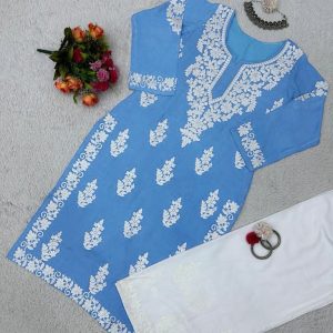 Chainstitch Work Rayon Kurta Set - Image 2