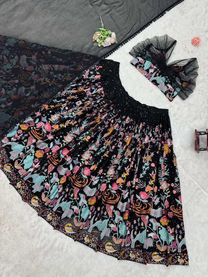 Heavy Embroidered Velvet Lehenga - Image 5