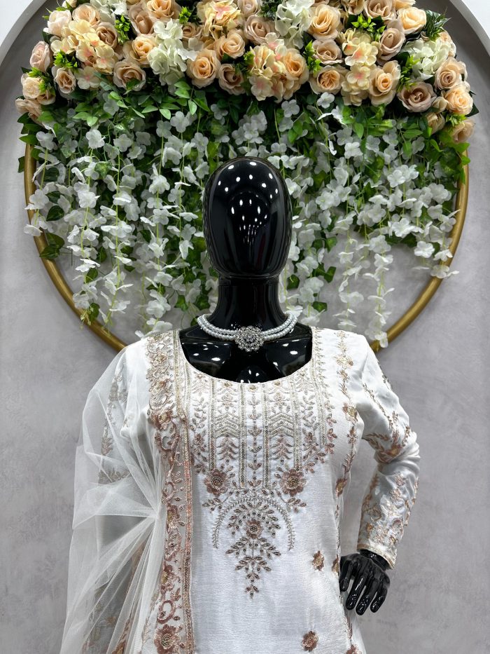 Designer Sharara Set in White - Image 3