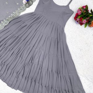 Ruffle Elegance: Faux Georgette Ensemble with Sequin Embroidery - Image 7