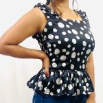 Polka Dots Peplum Top in Satin